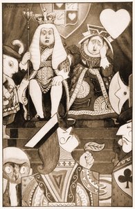 Kongen og dronningen av hjerter ble sittende på tronen deres, illustrasjon for Lewis Carrolls Alices Adventures in Wonderland, 1901