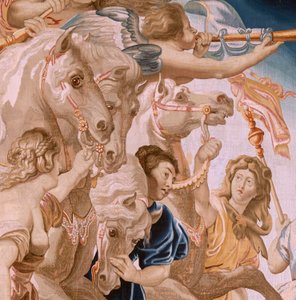 flamsk billedvev. Serien Nattverdens triumf. Kirkens triumf (El Triunfo de la Iglesia). Åttende billedvev i serien. Modell Peter Paul Rubens. 1626-1628. Produksjon Jan II Raes, Brussel av Peter Paul (after) Rubens