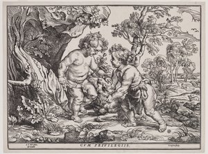 Infant Christ and Saint John Playing with a Lamb, gravering av Christoffel Jegher (1596-1653), etter 1632 (tresnitt) av Peter Paul (after) Rubens