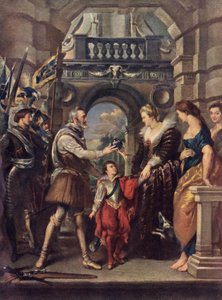 Kong Henri IV av Frankrike med Marie de 'Medici på 1500-tallet (litografi) av Peter Paul (after) Rubens