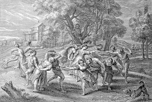 Ungdom på dans av Peter Paul (after) Rubens