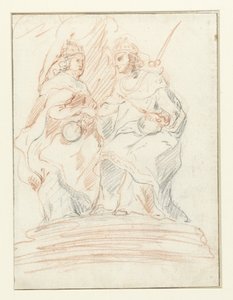 Konge og en dronning på en trone, bak dem står Fama Kristus og Maria av Peter Paul Rubens (possibly)