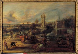 En turnering nær gropene til Steen Castle (middelalderen). Flamsk maleri av Pierre Paul (Pierre-Paul) Rubens (eller Peter Paul eller Petrus Paulus) (1577-1640) av Peter Paul Rubens