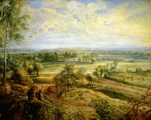 Et høstlandskap med utsikt over Het Steen tidlig om morgenen, ca. 1636 olje på paneldetalj av 211075