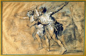 Atalante og Meleagre. Tegning av Pierre Paul (Pierre-Paul) Rubens (eller Peter Paul eller Petrus Paulus) (1577-1640) Ec. Flam av Peter Paul Rubens