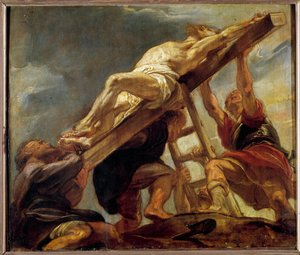 Forhøyning av korset (skisse for et rom i taket i Jesuittkirken i Antwerpen) Maleri av Pierre Paul (Pierre-Paul) Rubens (eller Peter Paul eller Petrus Paulus) (1577-1640) 1620 Søn. 0,32x0,37 m . av Peter Paul Rubens