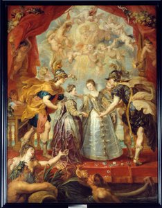 Utveksling av de to prinsessene av Frankrike og Spania på Bidassoa-elven i Hendaye, 9/11/1615 Allegorisk representasjon av ekteskapet mellom Anne av Østerrike og Louis XIII på den ene siden, mellom Isabella av Frankrike (1602-1644) og Filip IV på den andre av Peter Paul Rubens