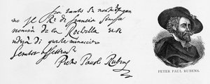 Håndskrift og signatur av Rubens fra et brev på italiensk om nederlaget til den engelske marinen ved beleiringen av La Rochelle, skrevet fra Antwerpen, 30. desember, 1627 av Peter Paul Rubens