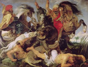 Flodhest og krokodillejakt, ca. 1615-16 (se 170972 for detaljer) av Peter Paul Rubens