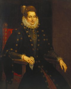 Portrett av en dame som sitter trekvart i en svart kjole med ruff av Peter Paul Rubens