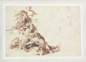 Sketch for a Wolf Hunt (blyant med akvarell på papir) av Peter Paul Rubens