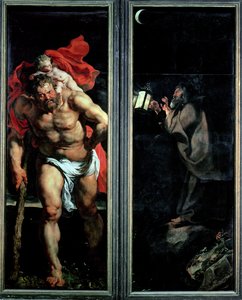 St. Christopher og eremitten, utvendige skodder av Triptych Descent from the Cross, 1611-14 av Peter Paul Rubens