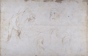 Studier av en mannsfigur bundet til et tre og av to mannlige hoder, ca. 1601 (penn og blekk på papir) av Peter Paul Rubens