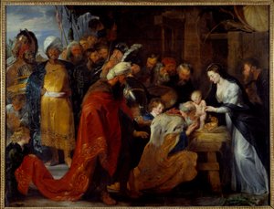The Adoration of the Magi Maleri av Pierre Paul (Pierre-Paul) Rubens (eller Peter Paul eller Petrus Paulus) (1577-1640) 1617 Søn. 2,51x3,28 m Lyon, Musee des Beaux Arts av Peter Paul Rubens