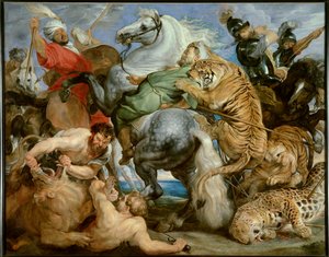 Tigerjakt. Maleri av Peter Paul (Peter Paul) Rubens (eller Peter Paul eller Petrus Paulus) (1577-1640)) Ec. Flam, c. 1616. Olje på lerret. Søn: 2,56 X 3,24m. Rennes, Museum of Fine Arts — Tigerjakten. Maleri av Peter Paul Rubens (eller Petrus Paulus) (157 av Peter Paul Rubens