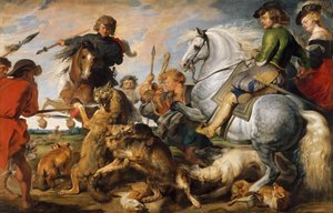Wolf and Fox Hunt, ca. 1616. av Peter Paul Rubens