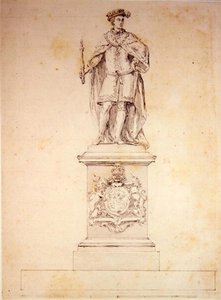 Design for en statue av Edward VI (1537-53) ca. 1737-39 (penn og blekk på papir)