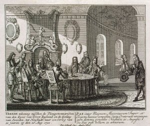 Konklusjon av fredstraktaten i Nystad 20. august 1721. av Peter Schenk the Younger
