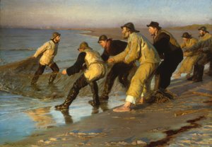 Fiskere trekker garn på Skagen strand av Peder Severin Krøyer