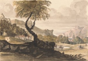 Kupert scene med landsby og rytter av Peter Tillemans