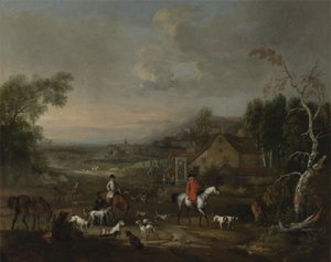Pastor Jemmet Browne på et møte med revehunder, ca. 1730 (olje på lerret) av Peter Tillemans