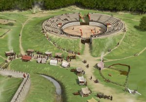 Tilskuere ankommer Silchester Roman City Amphitheatre c250 AD, c1990-2010