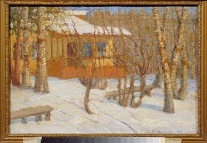 Frost og sol. Maleri av Pyotr Ivanovich Petrovichev (Pyotr Petrovichev) (1874-1947), olje på lerret av Petr Ivanovic Petrovichev