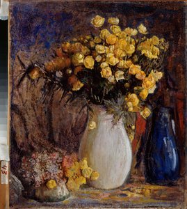 Nenuphars dans un vase blanc (Vannliljer i en hvit kanne) - Maleri av Pyotr Ivanovich Petrovichev (Pyotr Petrovichev) (1874-1947), olje på lerret - Russisk kunst sent på 1800- og 1900-tallet, modernisme - State V Surikov Art Museum, Krasnoyarsk (Russland)