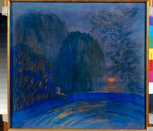""Månemotiv"" Månelandskap Maleri av Pyotr Savvich Utkin (1877-1934) 1906 Dim 46x44 cm Tempera på lerret Privat samling