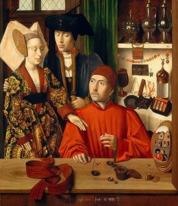 Gullsmed i butikken hans. 1449 av Petrus Christus