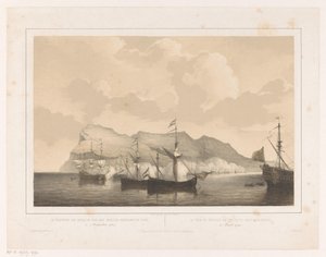 Erobringen av Gibraltar Erobringen av Gibraltar av den anglo-nederlandske flåten 3. august 1704 / La prize de Gibraltar par un flotte Anglo-Neerlandaise (tittel på objekt)