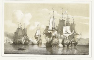 Sjøslaget ved Livorno, 1653 Sjøslag ved Livorno. 14. mars 1653 / Combat naval près de Livourne. 14 mars 1653 (tittel på objekt)