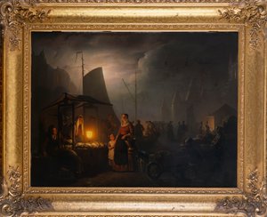 Et markedstorg om natten, Brussel, 1870