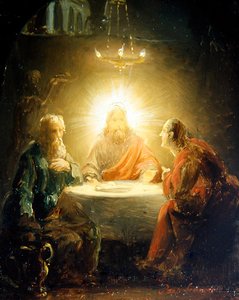 Kristus bryter brød (olje på panel)