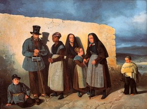 De fattige på San Bernardino (Saint Bernard) hospits i Madrid varmer seg i solen