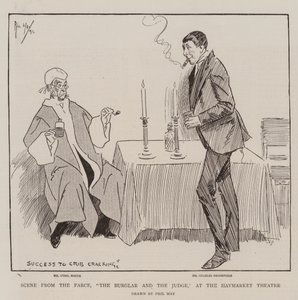 Scene fra Farsen, The Burglar and the Judge, på Haymarket Theatre av Phil May