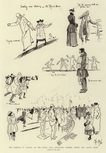 The Humors of Skating på Round Pond, Kensington Gardens, under den siste frosten av Phil May