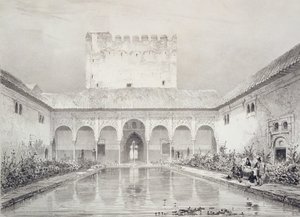 Basseng og fontene i gårdsplassen til Alberca, Alhambra, plate 21 fra 