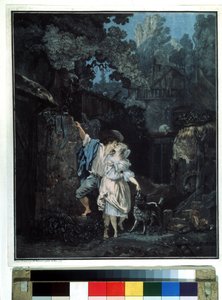 ""Farvel morgen"" (Farvel morgen) Et par drar tidlig om morgenen. Litografi av Philibert Louis Debucourt (1755-1832) 1787 Pushkin Museum Moskva av Philibert Louis Debucourt