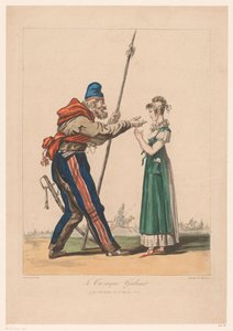 Meisje setter Kozak Den galante kosakken. (tittel på objekt) Kostuumprenten van Debucourt (serietittel) Samling av kostymer hentet fra naturen (serietittel) av Philibert Louis Debucourt