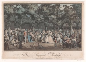 Å se og bli sett Elegant selskap i Jardin du Palais Royal i Paris La Promenade Publique (tittel på objekt) av Philibert Louis Debucourt