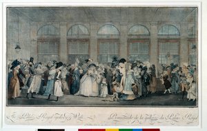 Gå gjennom galleriet til det kongelige palasset i 1787. Gravering av Louis Philibert Debucourt (1755 - 1832) av Philibert Louis Debucourt
