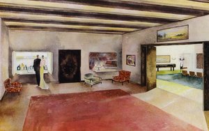 Interiør fra 1930-tallet: Hall (farge litho)
