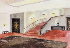 Interiør fra 1930-tallet: Trapp (farge litho)