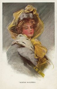 Kvinne i hatt med gul sløyfe (fargelitografi) av Philip Boileau