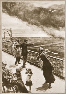 Mord på åpent hav: Første glimt av torpedoen (litografi) av Philip Dadd