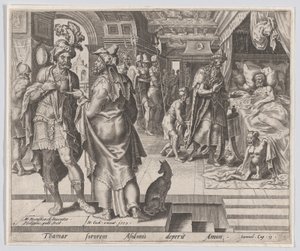 Jonadab Counseling Amnon, fra The Story of Tamar and Amnon, plate 1, 1559., av Philip Galle