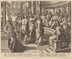 Den hellige Paulus foran ypperstepresten av Philip Galle after Jan van der Straet