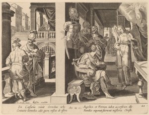 Engelen befaler Cornelius å hente Sankt Peter av Philip Galle after Jan van der Straet