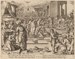 Mange er døpt av Philip Galle after Maerten van Heemskerck